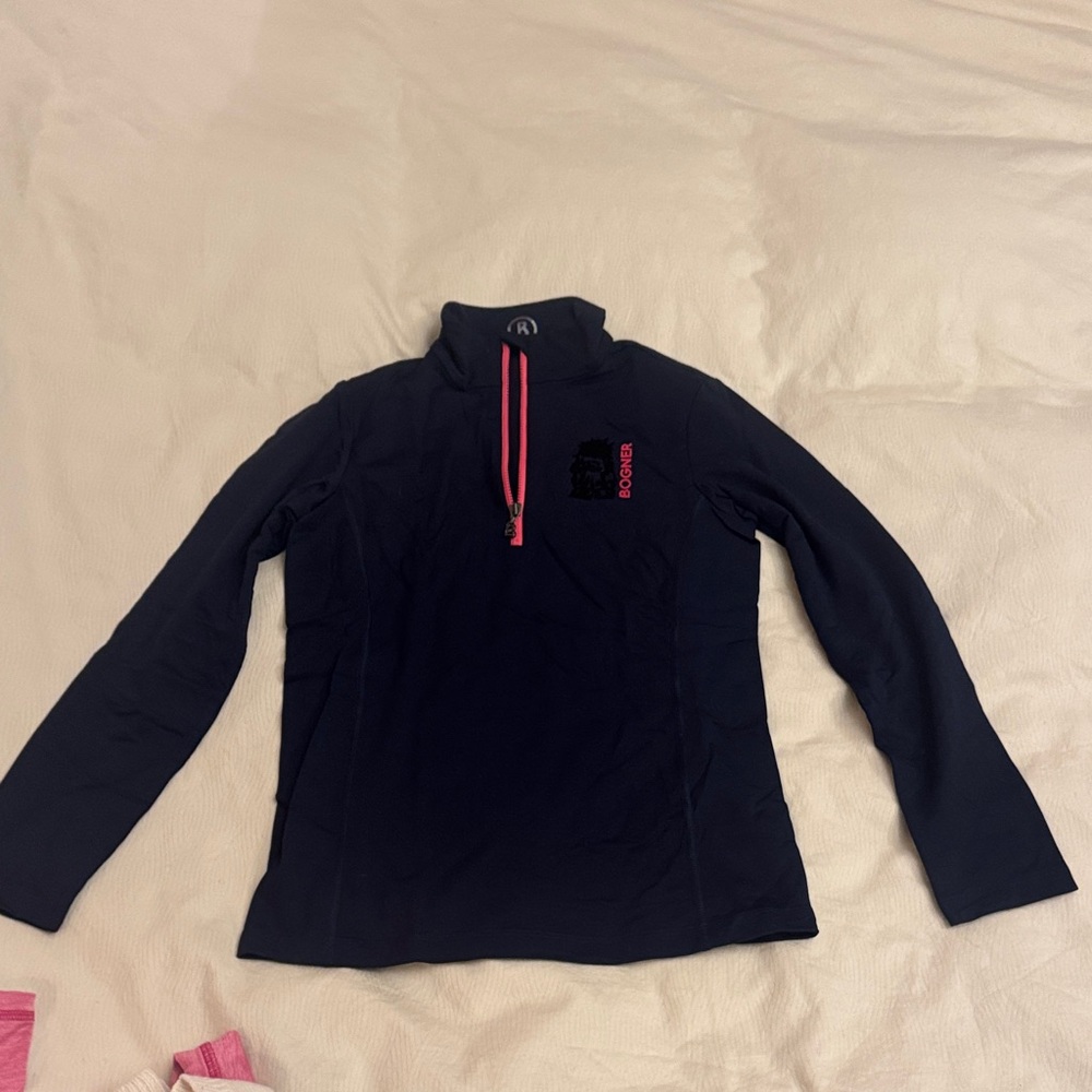 Bogner Navy Quarter Zip Base Layer with Pink Zipper